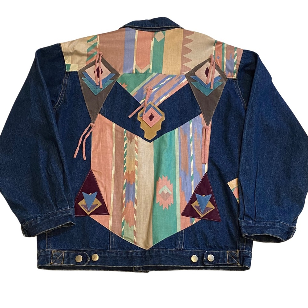 Vintage SportDeco Western Style with Suede Details Denim Jean Jacket Sz. Large - Picture 4 of 7